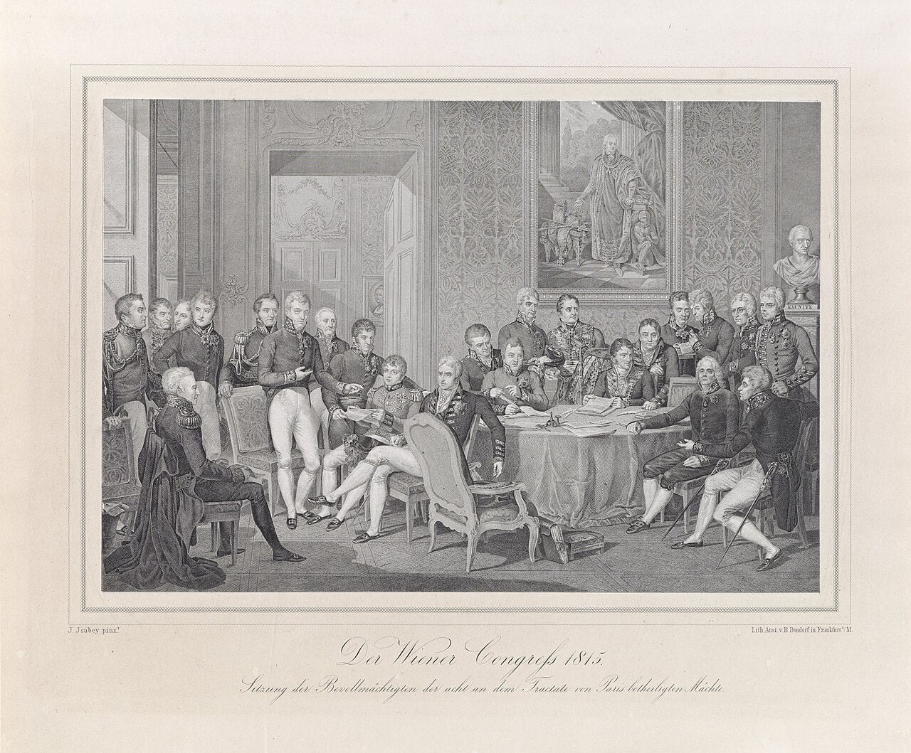 Litografia ottocentesca dei plenipotenziari riuniti attorno al tavolo del Congresso di Vienna del 1814-1815, quando i confini d'Europa furono ridisegnati senza consultare le popolazioni